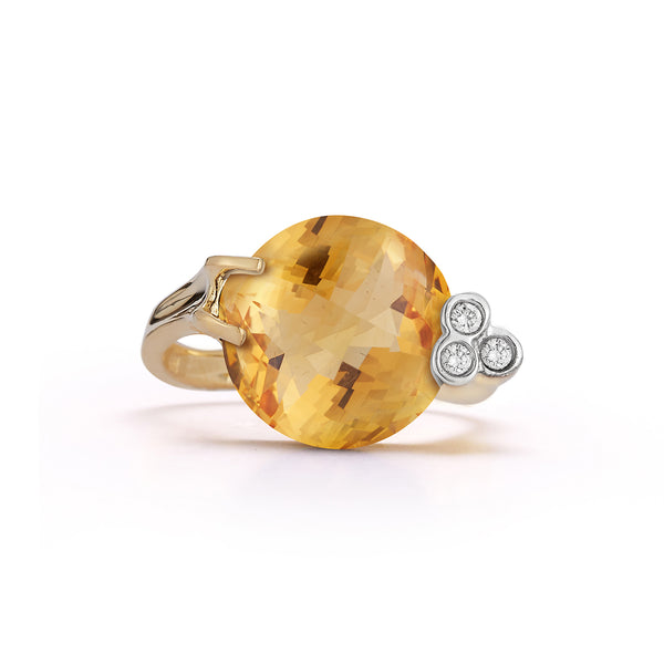 14K Gold 0.06 ct. tw. Diamond & 7.25CT Citrine Ring