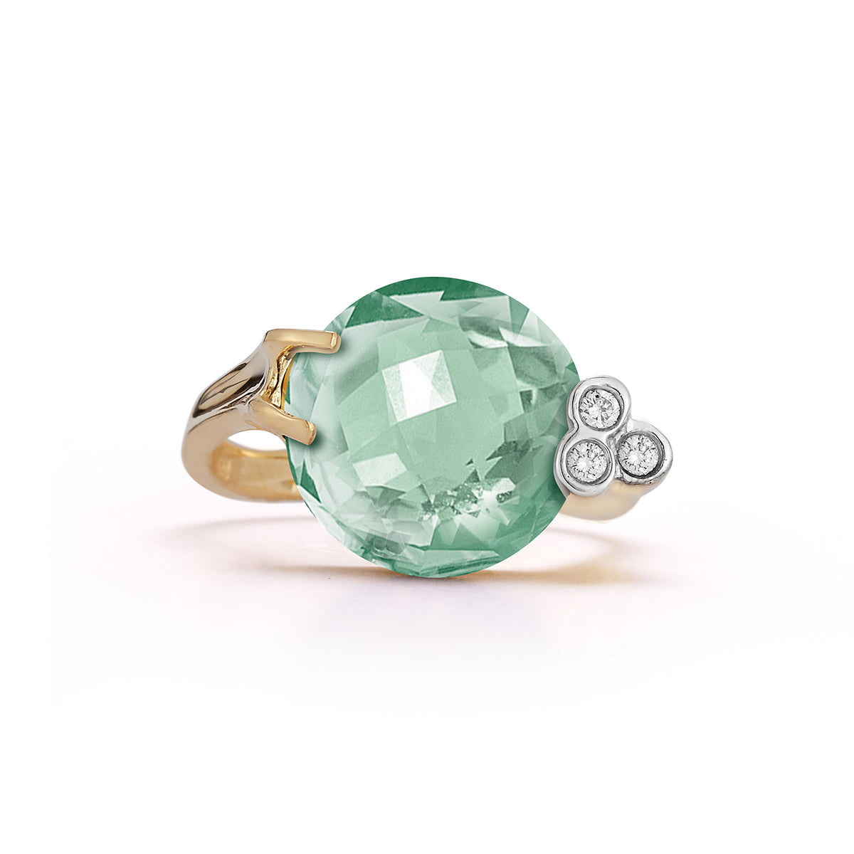 14K Gold 0.06 ct. tw. Diamond & 6.5CT Green Amethyst Ring