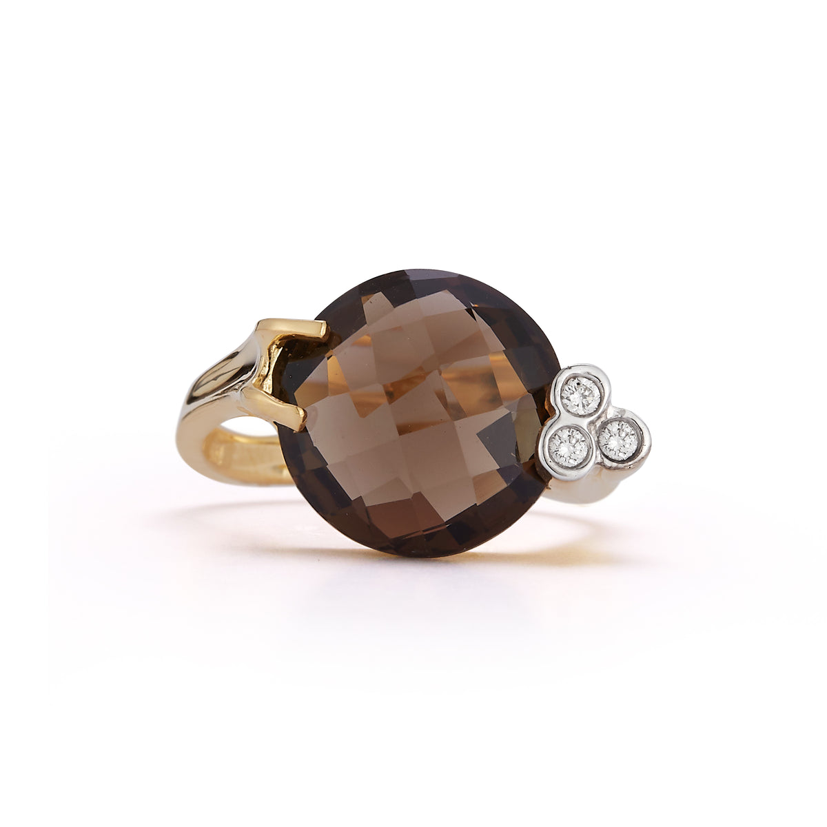 14K Gold 0.06 ct. tw. Diamond & 6.35CT Smokey Topaz Ring