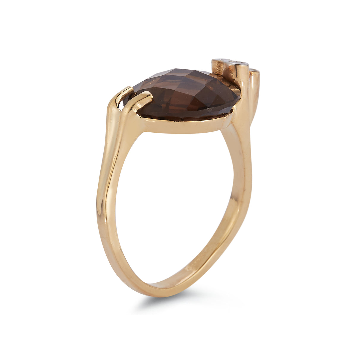 14K Gold 0.06 ct. tw. Diamond & 6.35CT Smokey Topaz Ring