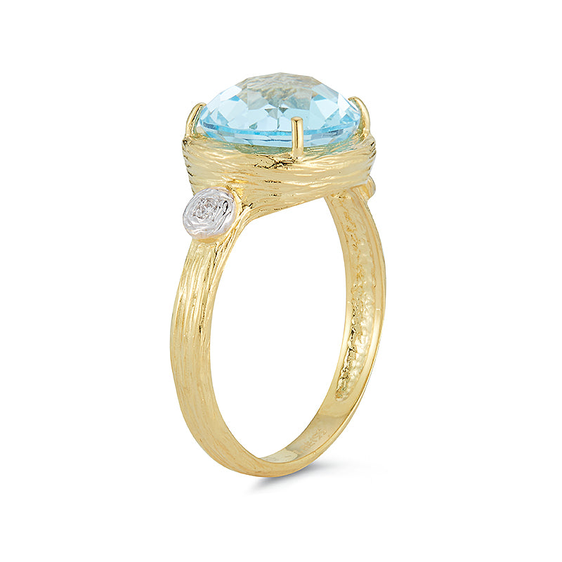 14K-Y BLUE TOPAZ COCKTAIL RING, 0.03CT